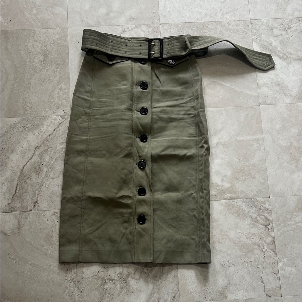 Burberry Khaki Button-Front Pencil Skirt